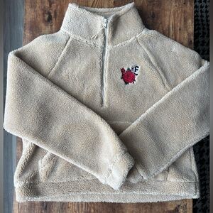 Empyre Sherpa Teddy Pullover Quarter-Zip Size Large with embroidered patches